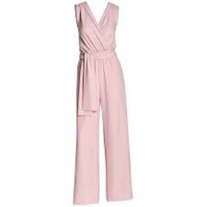 Land’s‎ End Canvas Sleeveless Belted Wide Leg Pale Ballet Pink Lined Jumpsuit 4